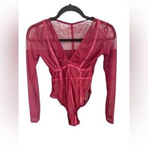 Sheer Red Long Sleeve Bodysuit S/M